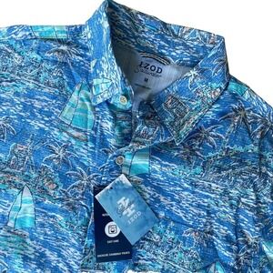 IZOD Saltwater Dockside Chambray Print Short Slleeves Size Medium NWT